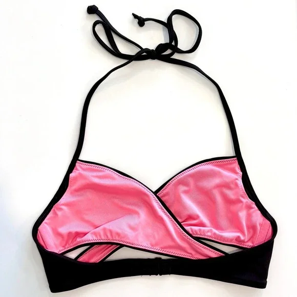 Victoria's Secret PINK Black Cutout Bikini Set Pink Lining Halter Wrap Y2K – XS - Picture 3 of 10